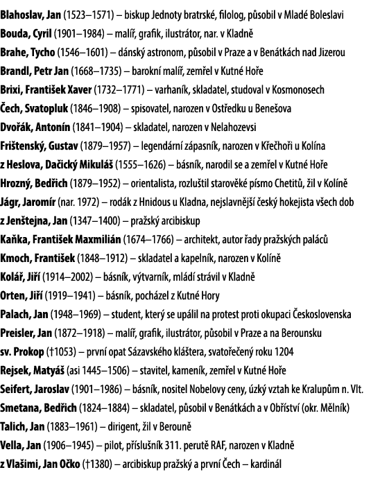 Blahoslav, Jan (1523–1571) – biskup Jednoty bratrsk , filolog, p sobil v Mlad Boleslavi Bouda, Cyril (1901–1984) – m...